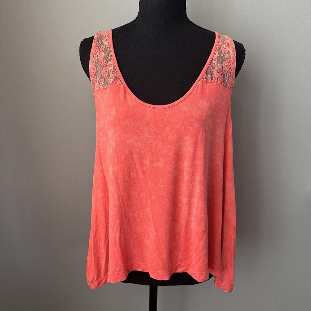 POL Tank Top Womens Small Coral Lace Back Racerback Festival Swing Boho Fairy - Picture 7 of 7